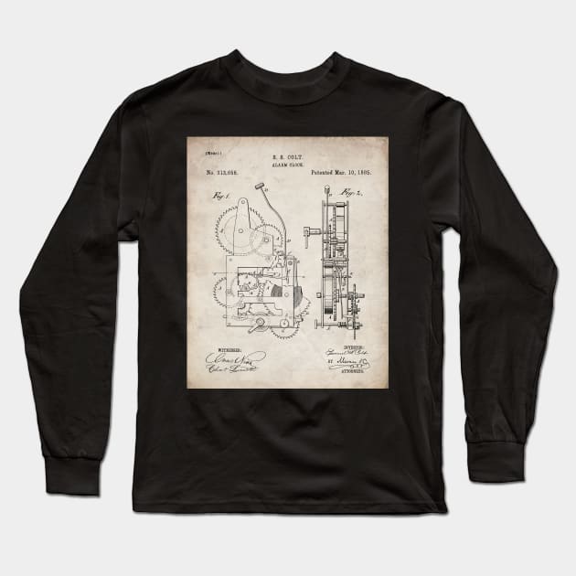 Alarm Clock Patent - Clockmaker Chronometer Art - Antique Long Sleeve T-Shirt by patentpress
